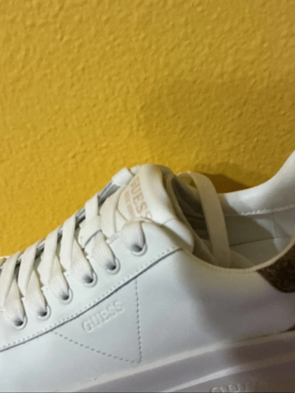 GUESS White Platform Sneakers with Brown Logo Heel 7.5 Nwb
